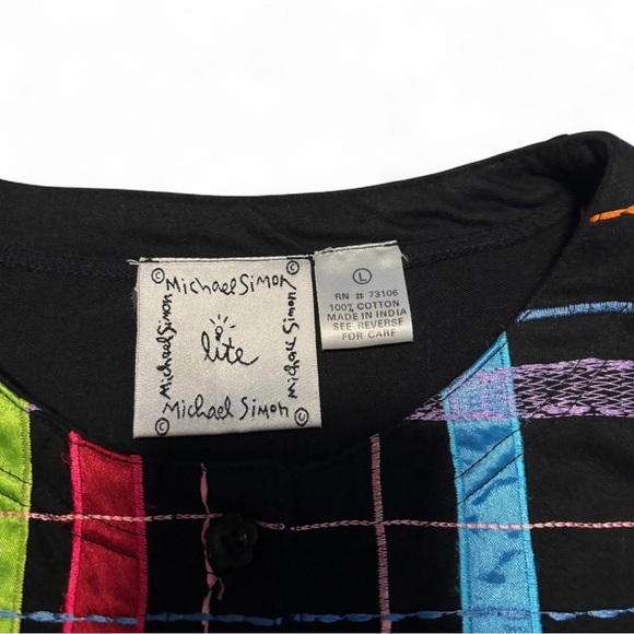 Michael Simon Lite Cotton Jacket L Colorful Plaid Patchwork Embroidered Art - Picture 4 of 4